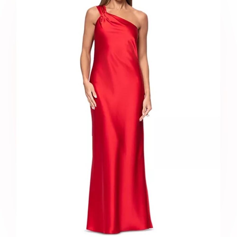 AQUA FORMAL Satin One Shoulder Gown Red Women’s Sz 12